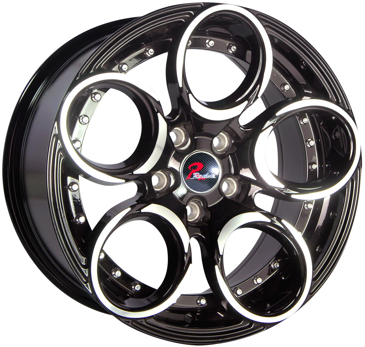 177.5 178.5 inch Semi Matte Black machine face/chrome stud wheel rim