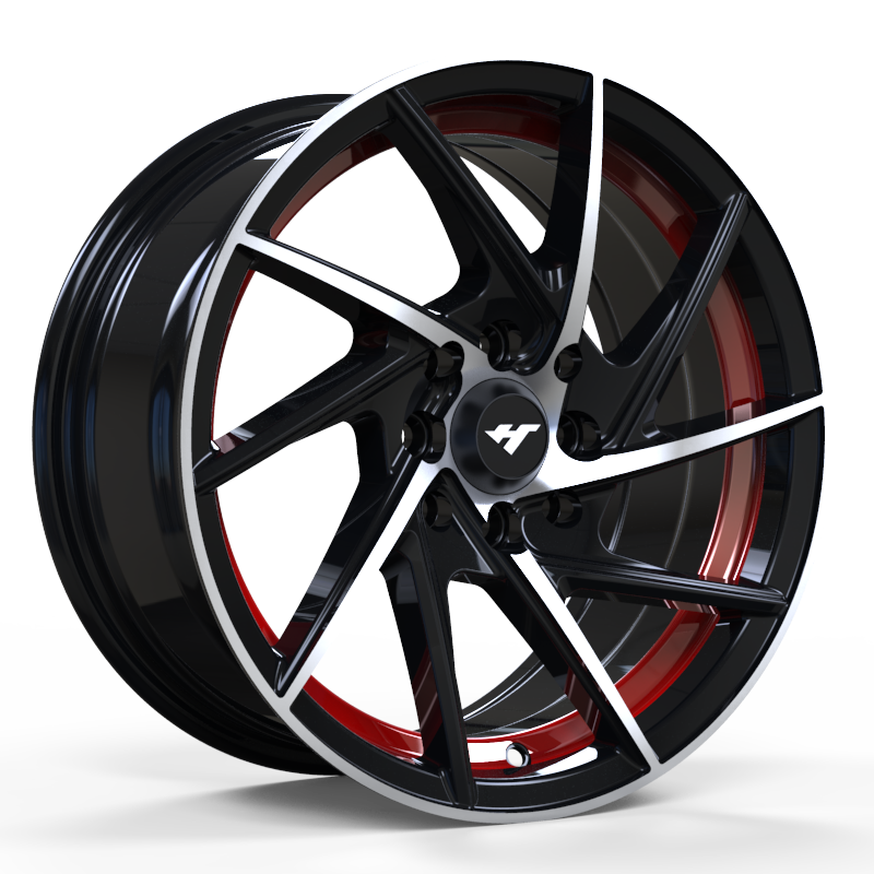 14X6.0 inch black machine face/Red Undercut wheel rim