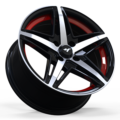 14X6.0 inch Black Machine Face/Red Undercut wheel rim
